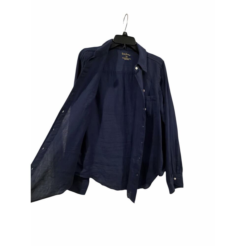 Lilly Pulitzer Sea View Shirt Womens Size M True Navy 100% Linen Button Down - Picture 7 of 10